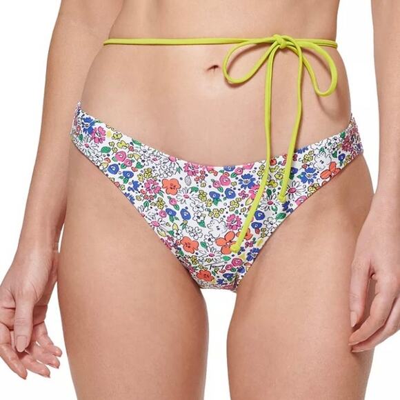 NWT Tommy Hilfiger High Leg Cheeky Bikini‎ Bottoms Penelope Floral Soft White M - Picture 1 of 14